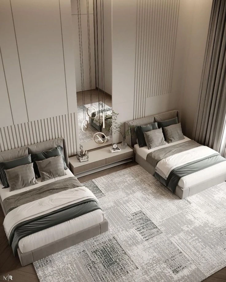 Minimalist double bed bedroom interior design