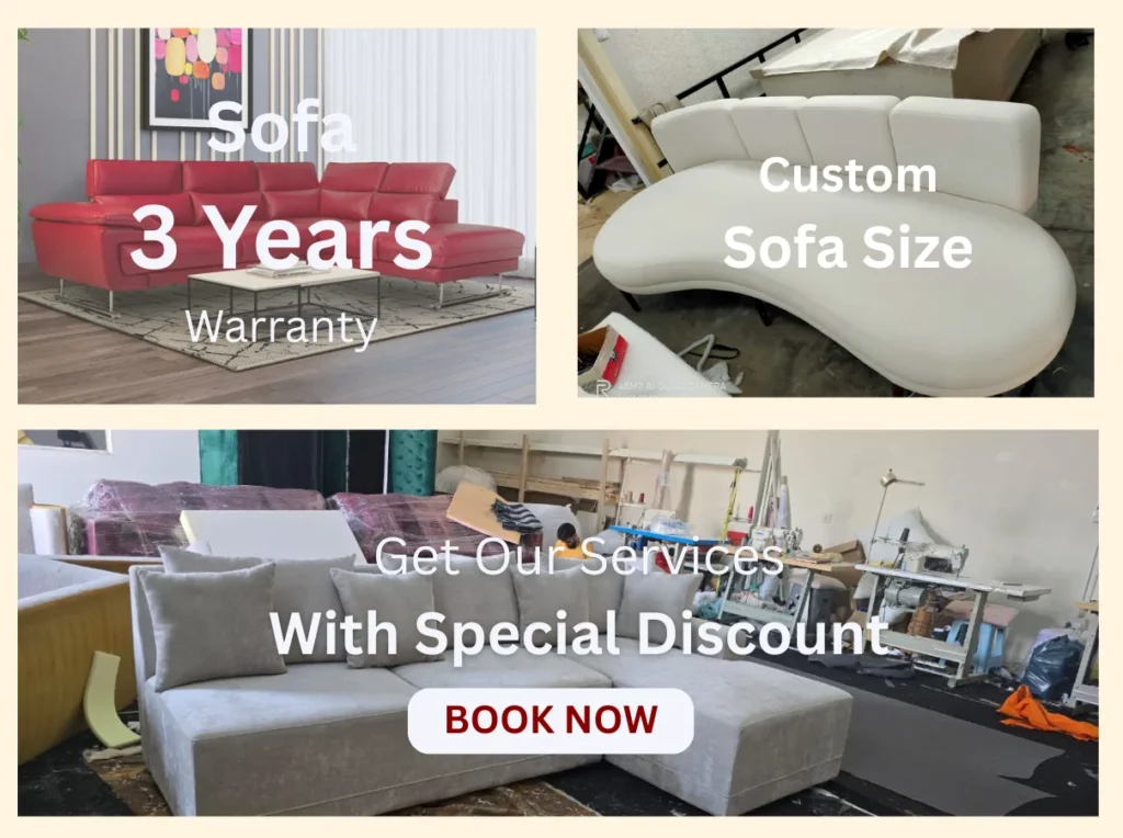 Sofa warranty and custom sofa size promotion with discount offer