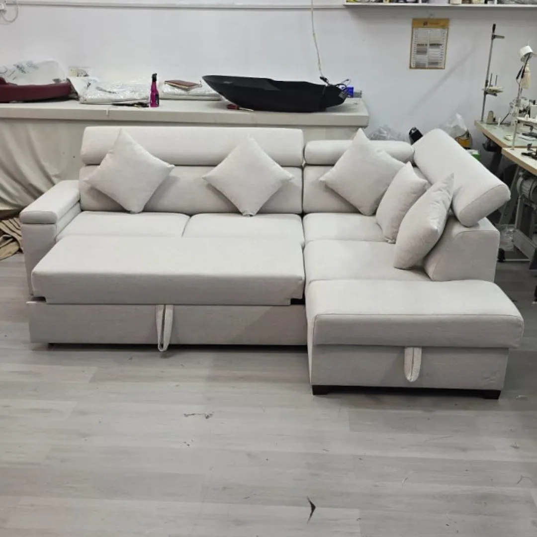 Step-by-step process showing how to cover a sofa using premium fabric for a fresh, modern look.