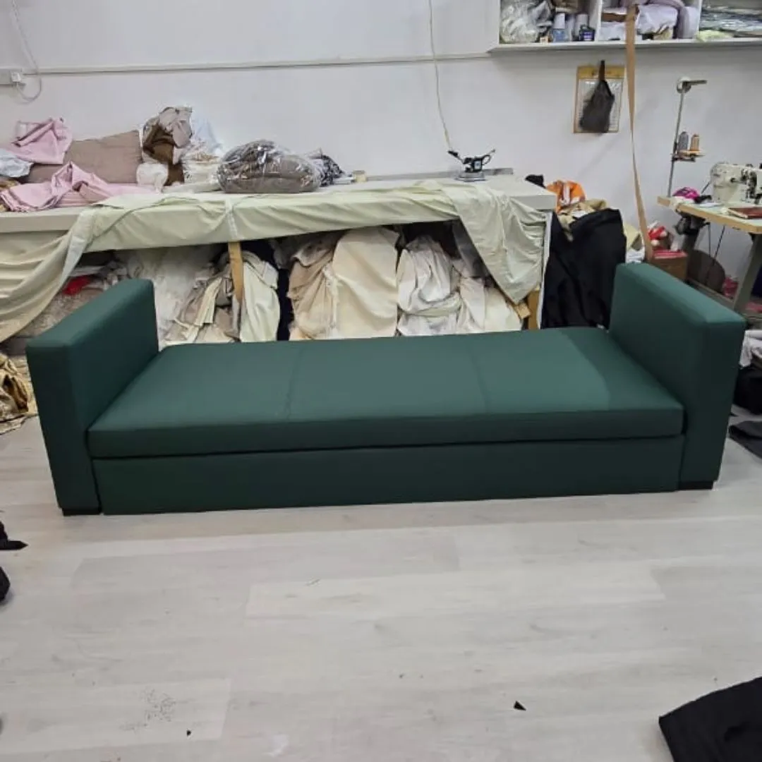 Reupholstered sofa transformation showing How to Make Your Old Sofa Look Brand New with modern fabric and expert craftsmanship.