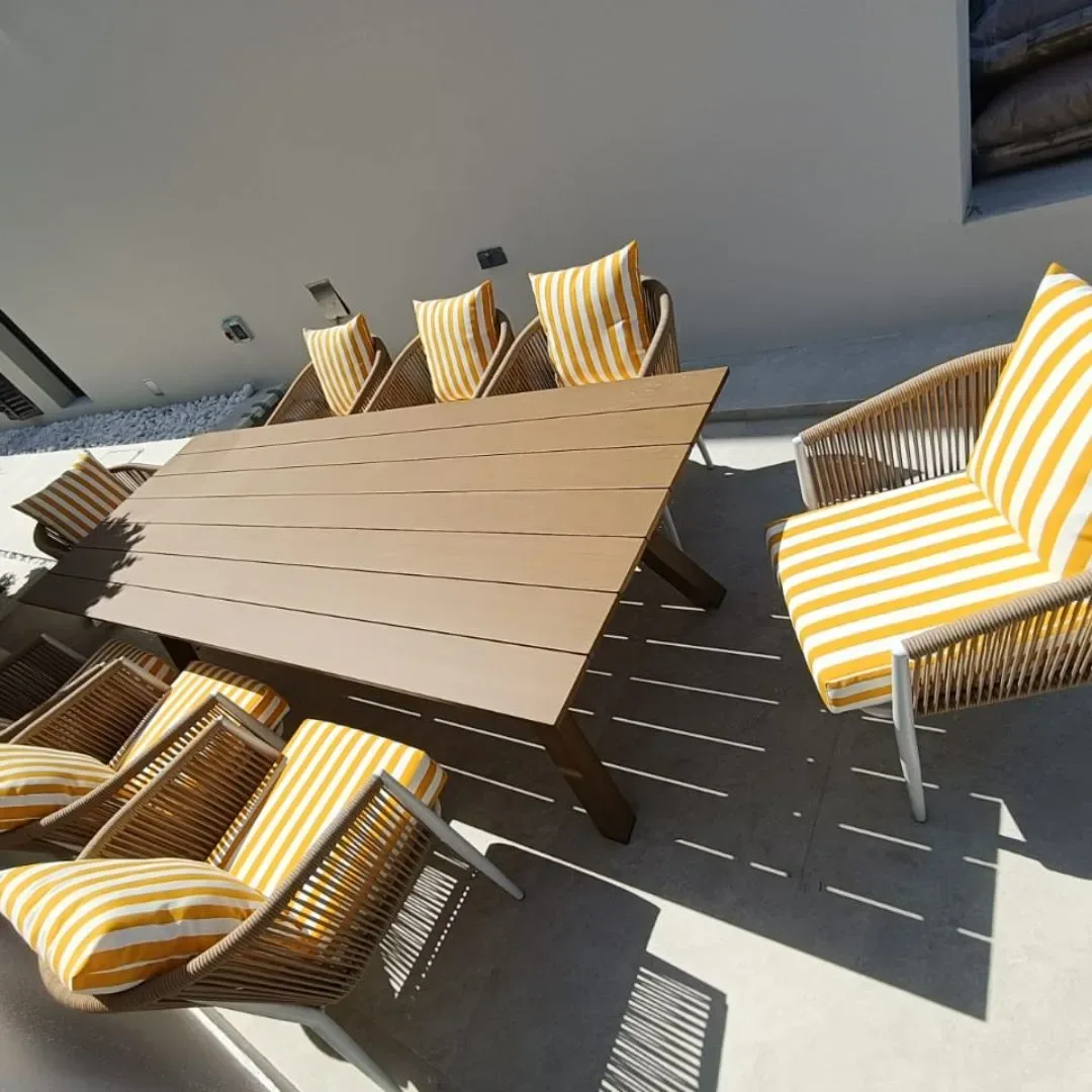 Outdoor cushions reupholstered to demonstrate why outdoor cushions upholstery is essential in Dubai’s extreme heat and humidity.