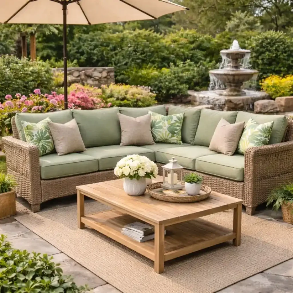 Outdoor patio seating area showing how Upgrade Your Garden Cushion Upholstery improves comfort and durability.