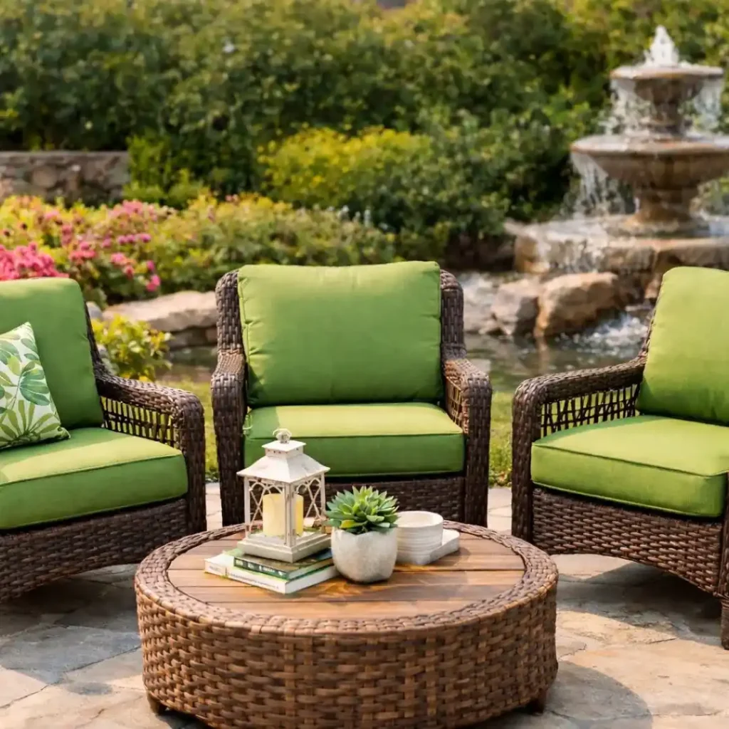 Premium garden seating with durable cushions showcasing professional Garden Chair Upholstery Solutions for outdoor durability.