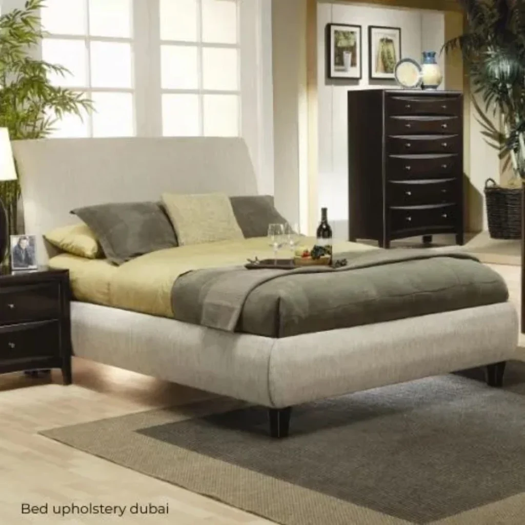 Custom Bed Upholstery Guide for a Bedroom Upgrade featuring a modern upholstered bed design with soft fabric and stylish bedroom setup