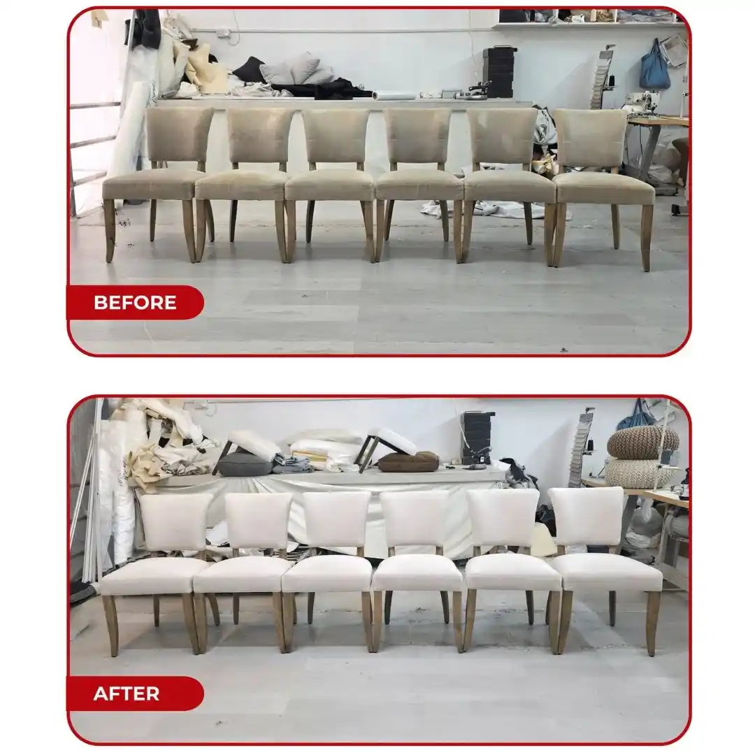 Restore Old Dining Chairs with Upholstery – a beautifully reupholstered dining chair in a modern dining room