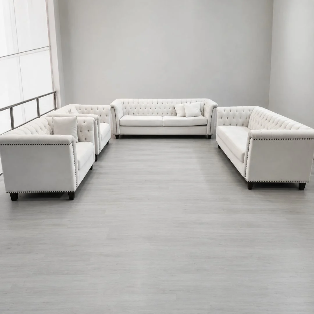 Affordable Sofa Upholstery Dubai Services – modern white sofa in a clean, minimalist living room with professional upholstery finish.